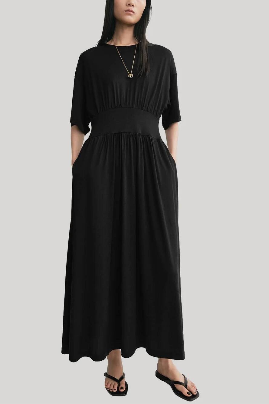 NEW TOTEME women's cotton silk tee dress in black